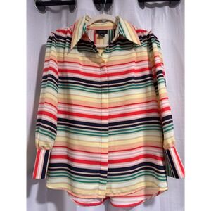 Halogen x Atlantic-Pacific Womens‎ Multi Color Striped Button Down Blouse Small